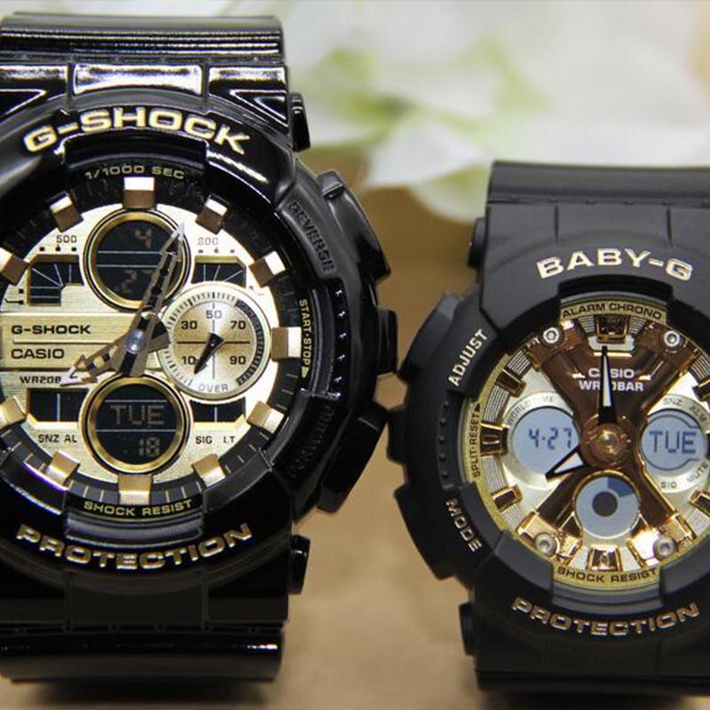 Casio Matching Watch Series Ga & Ba Fashion Trend Street Sports Waterproof Quartz Movement Unisex Watches Gold GA-140GB-1A1JF&BA-130-1A3JF