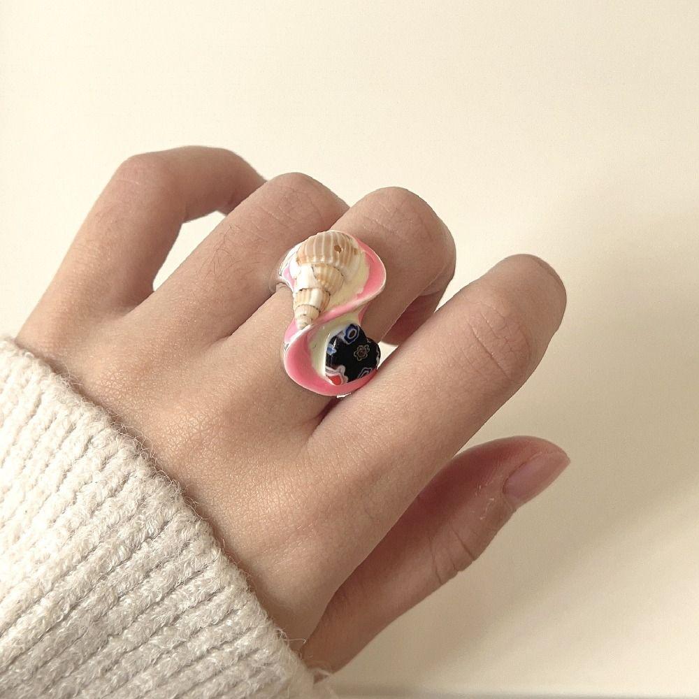 Open Ring Painting Ring Dripping Oil Irregular Enamel Ring Cute Enamel Love Heart Ring  Couple