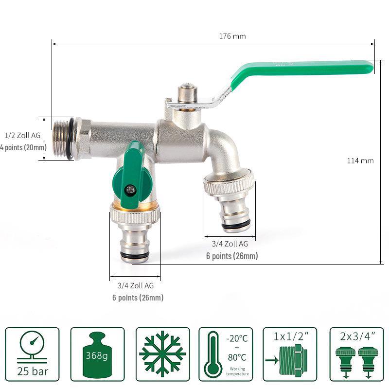 Outdoor Double-Control Brass Faucet for Kitchen and Garden