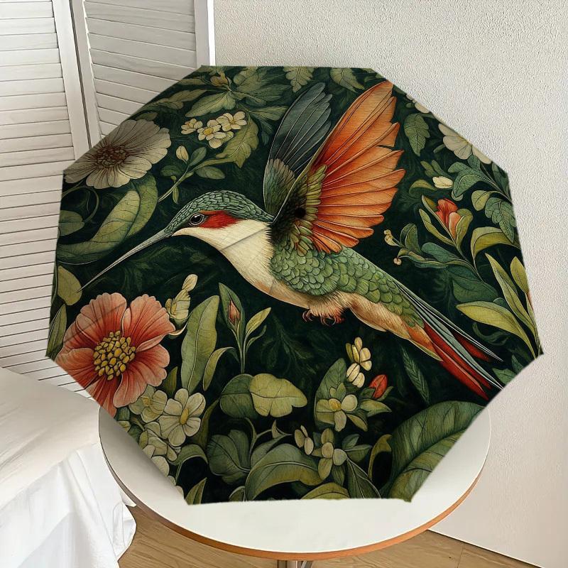 1pc Hummingbird Floral Automatic Folding Umbrella, Heavy Duty 8 Rib Iron Frame,  Suitable for Travel, Daily Use, Birthday, Decor Gift M0104069
