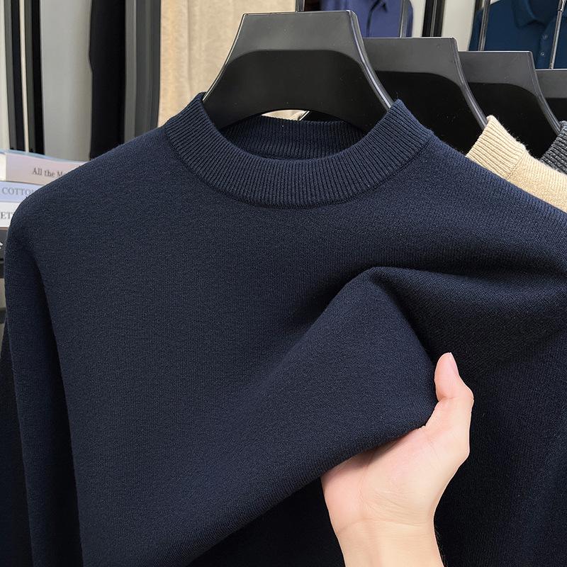 Men's Thickened Knit Sweater - Anti-Pilling Solid Color Half-High Collar Pullover for Autumn and Winter