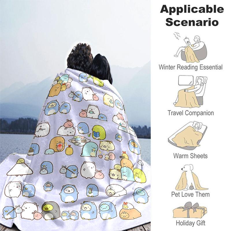 1pc Blanket Sumikko Gurashi Print Design, Lightweight Blanket for Sofa, Bed- Soft &Warm, Gift for All Seasons like Christmas, Halloween