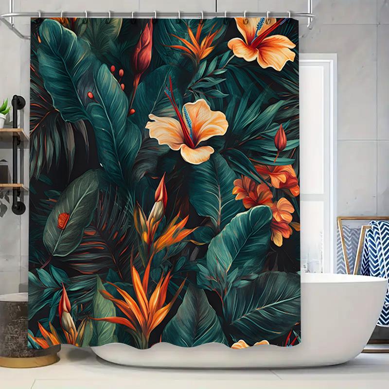 

Tropical Floral Printed Shower Curtain With Waterproof Fabric For Bathroom Decor Orange Pink Red Green White 72 X 84 Inches W60H190(CM)-1 Pcs