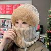 Cute bear hat mask integrated women's autumn and winter cycling to keep warm new rabbit hair windproof hat children's scarf