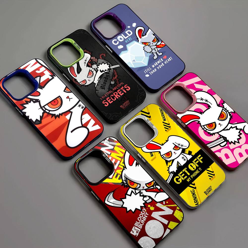 Anime B-Bloody Bunny Phone Case For IPhone 17 16 15 14 11 12 13 Pro Max Plus Pro Colored Silver Cover