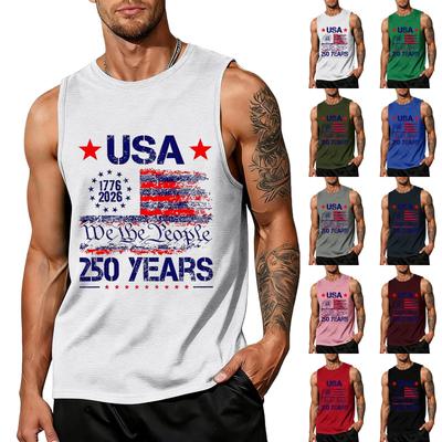 Men Sleeveless Tank Top Loose Fit Casual Summer Muscle Shirt Printed Graphic USA Flag Design Lightweight Breathable