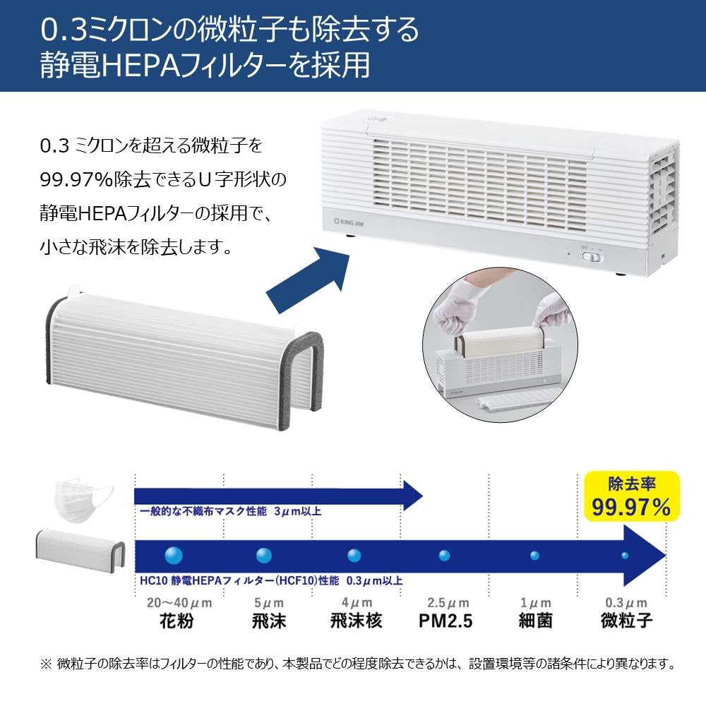 Kingjim Tabletop Air Purifier Pollen Splash Lightweight HEPA Filter Splash Catcher White HC10-W