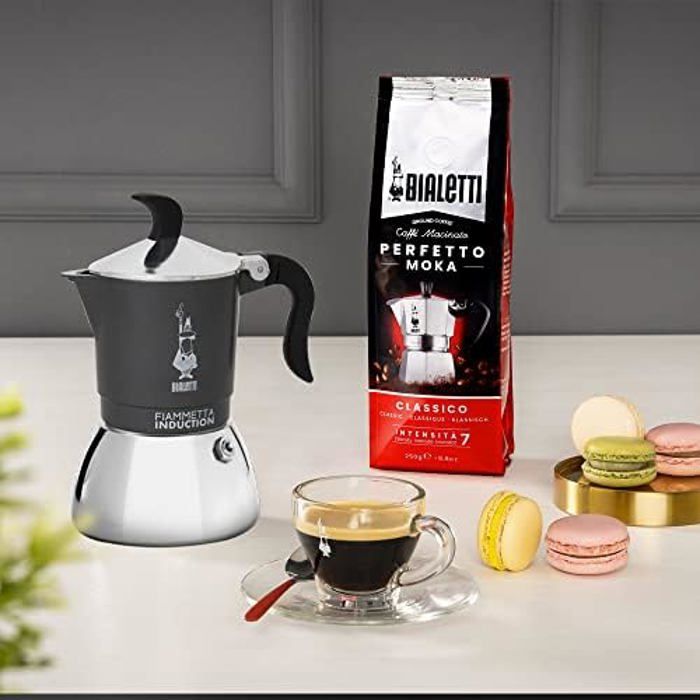 Bialetti Fiammetta Induction Moka Pot - 4 Cups - Suitable for All Stovetops - Elegant Design - Grey