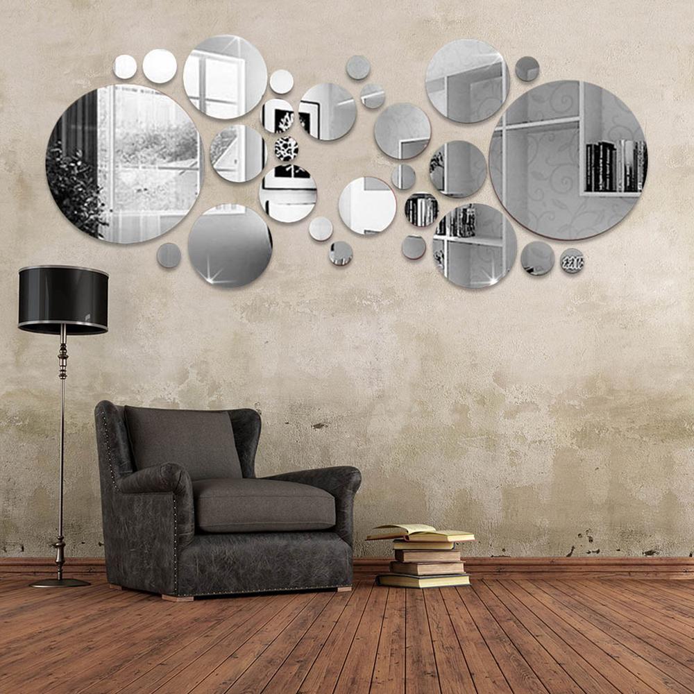 26Pcs 3D Mirror Wall Sticker DIY Round Wall Stickers Background Living Room Home Decoration Bathroom Mirror Decorative Stickers