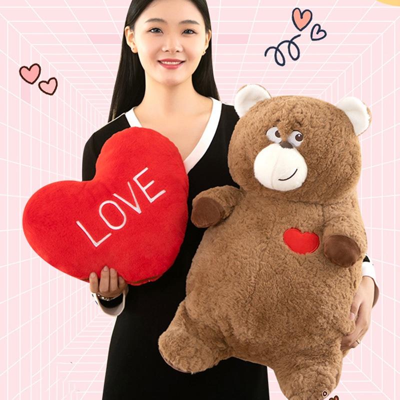 Cute Teddy Bear Plush Toy Flip Heart Pillow Cartoon Animal Doll Birthday Gift For Girls 40cm 0.35kg