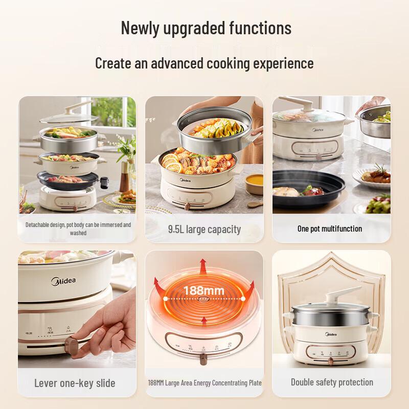 Midea 9.5L Multi-Function Electric Hot Pot & Grill Steamer