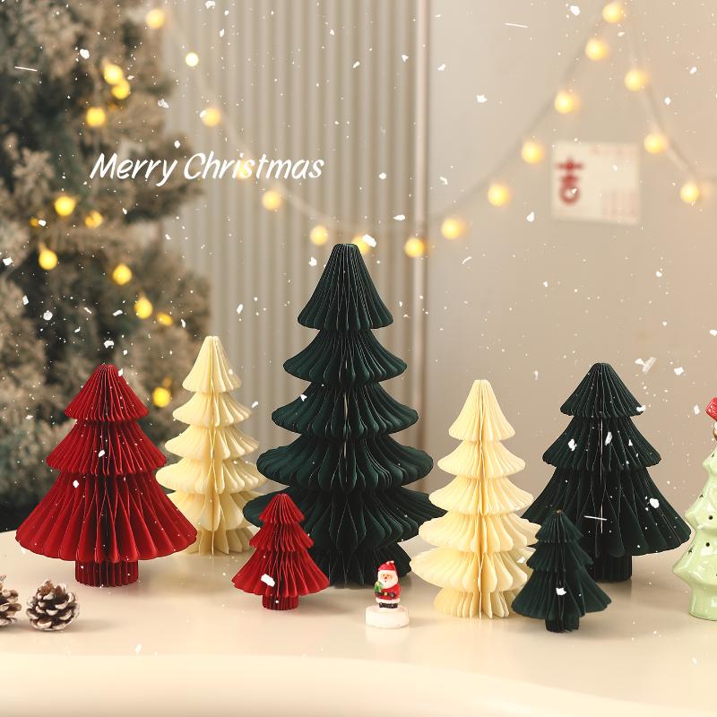 Büyük Yılbaşı Ağacı Süsü 3D Petekli Top Katlanabilir Kağıt Xmas Ağacı Navidad Dekorasyonları Masaüstü Asılı Xmas Dekor