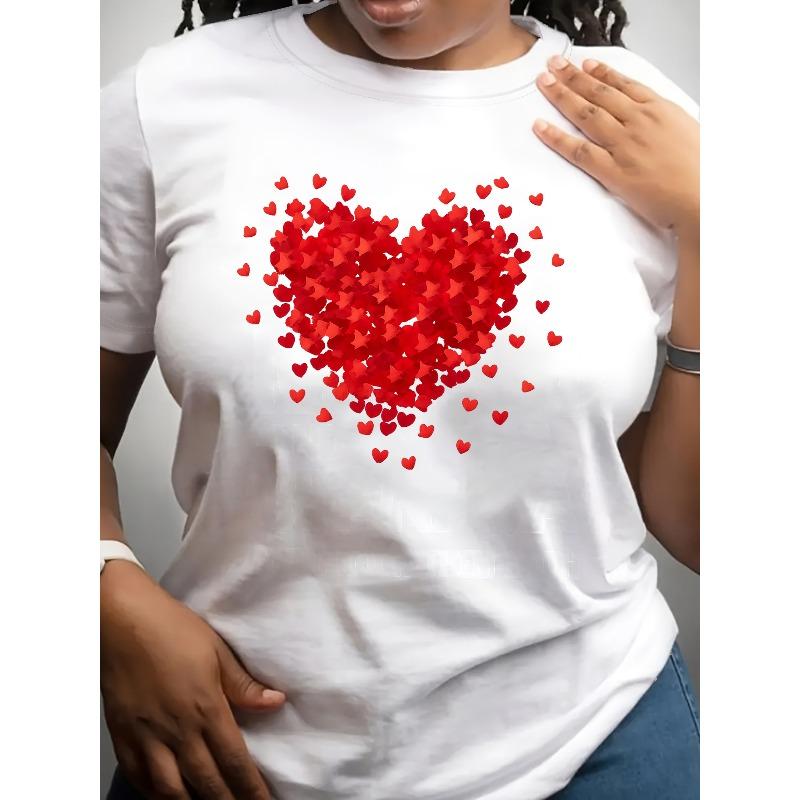 

European Size Valentine Flying Hearts Tshirt, Valentine Day Cute Red Hearts Tee, Flying Red Hearts Sweater, Cute Girly Valentine Day Gift 4XL білий