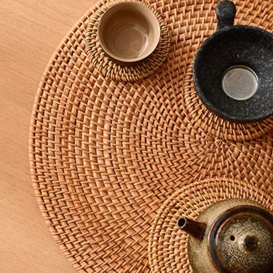 Handwoven Rattan Coaster Set Heat-Resistant Placemats for Cups Teapots Casserole Natural Eco-Friendly Rustic Table Protector for Home
