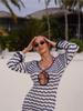 Sexy Boho Striped Chic V-neck Cut Out Bell Sleeve Knit Dress 2025 Summer Women Seaside Holiday Mini A-Line Dress K123