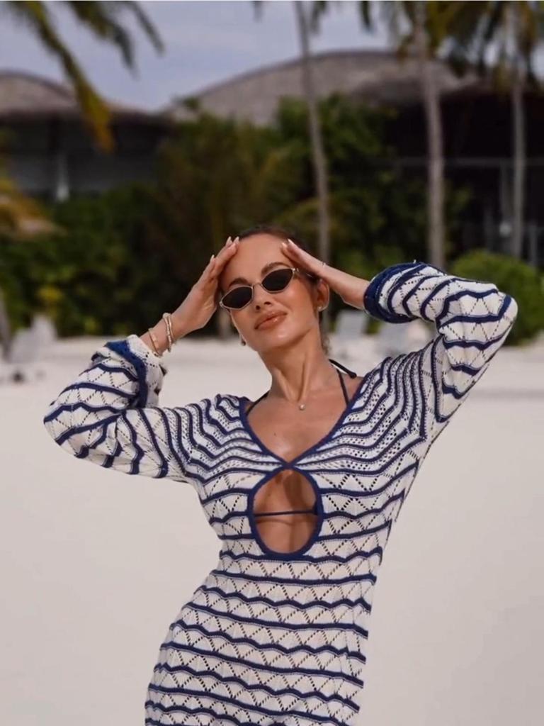 Sexy Boho Striped Chic V-neck Cut Out Bell Sleeve Knit Dress 2025 Summer Women Seaside Holiday Mini A-Line Dress K123