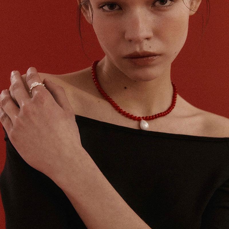 Korean Water Drop Pendant Beaded Necklace - Elegant Retro Choker for Women