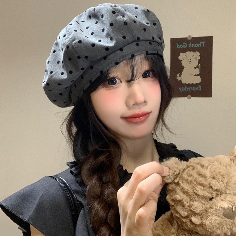 Versatile Painter Berets Korean Beanie Cap Vintage Polka Dot Berets  Female