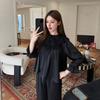 Pajamas New women's soft light satin burgundy New Year's red long-sleeved trousers set loungewear can be worn outside
