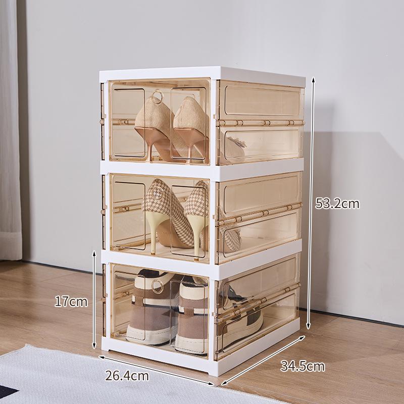 Transparent Plastic Foldable Shoe Storage Box - No-Installation Dustproof Shoe Cabinet & Movable Rack.