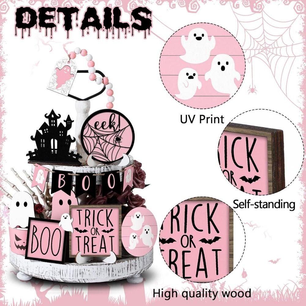 13pcs Pumpkin Cute Ghost Tray Decor Wooden Signs Ornaments Halloween Desk Decoration Gift