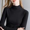 Women's Slim Fit Black Modal Long-Sleeve Mid-Neck Top for Autumn/Winter