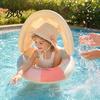 Multipurpose Swim Ring Baby Pool Float with Canopy, Vintage Striped Inflatable Safety Portable Seat & Handle, Sun Protection Swimming for Toddler