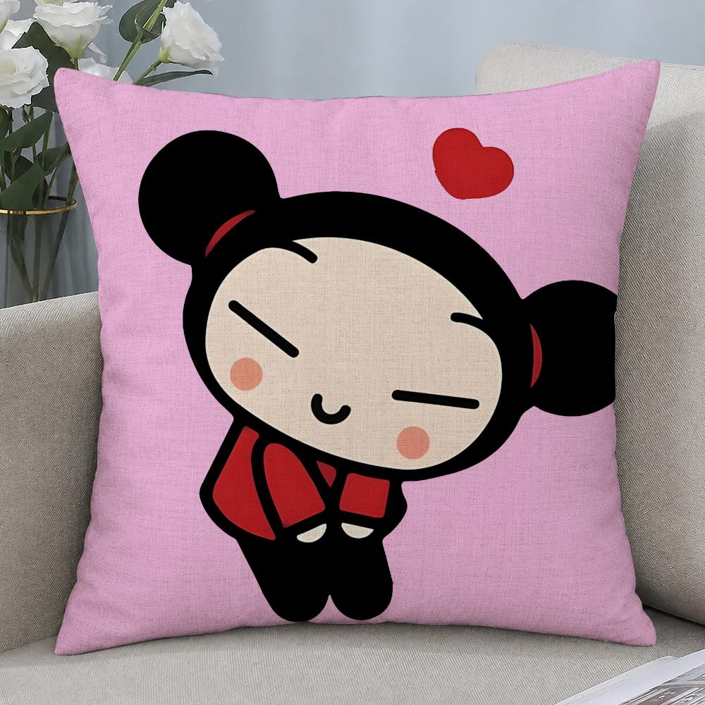 Cartoon Pucca Anime Kawaii Cushion Cover Cushion Covers Natural Linen Breathable Sofa Bedroom Decor Pillowcase