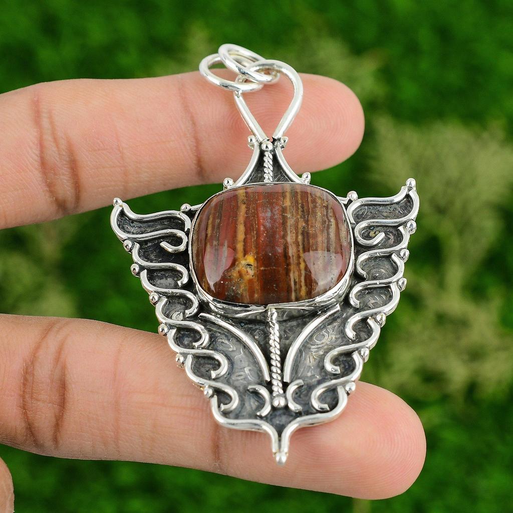 Sterling Silver Natural Red Snakeskin Jasper Birthday Mother New Pendant Jewelry