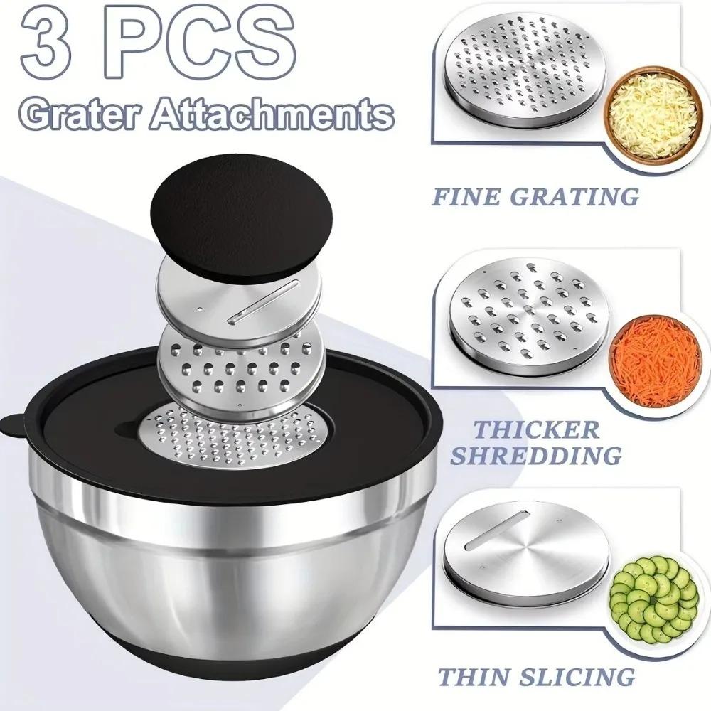 8PCS Set Stainless Steel Mixing Bowls Non-Slip Bottoms with Grater Baking Mixing Basin Kitchen Bowls Baking & Serving