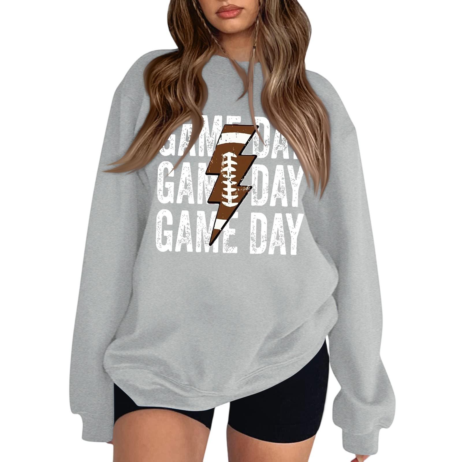 

Женский модный свитшот с круглым вырезом, длинными рукавами, красочным принтом молнии и надписью Rugby. XL