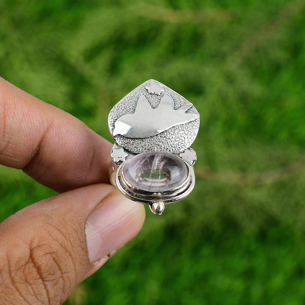 Natural African Amethyst 925 Silver Statement Bird Adjustable Ring For Girls