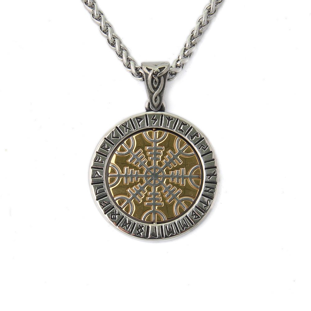 Runes Viking Compass Necklace Men's Nordic Amulet Hip Hop Boutique Biker Pendant Stainless Steel Jewelry Gift