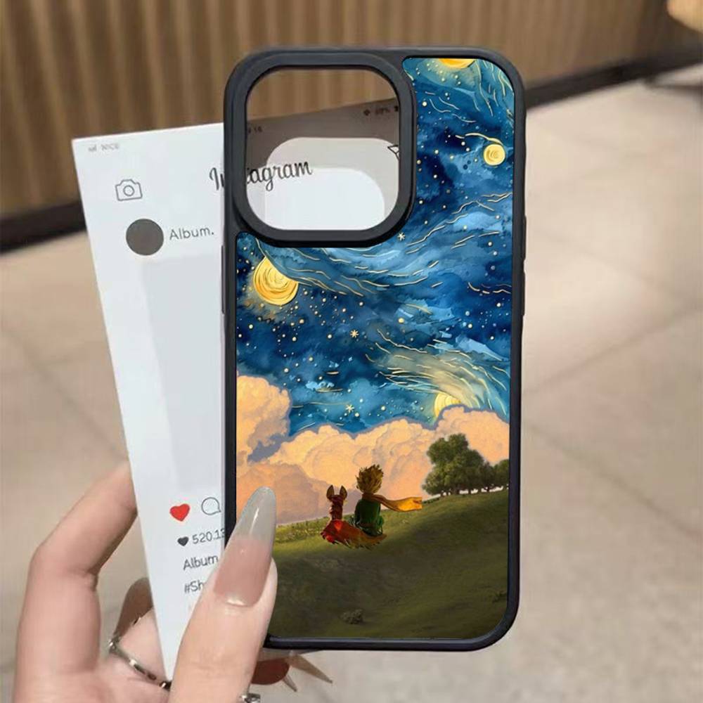 Oil Painting The Little Prince Black Silicone Hard Plastic Phone Case For Iphone 17 Air 16 15 14 13 12 11 Pro Max PC+TPU Cover