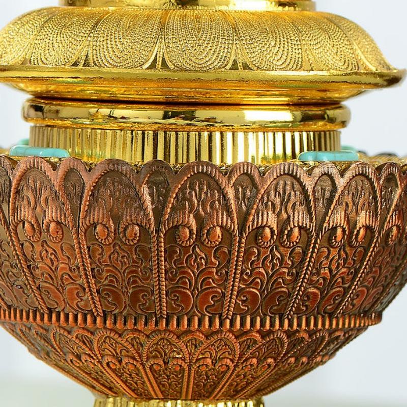 Buddhism 4 Layer Rice Bottle ,Inlaid Gem Alloy Handicraft Tantric Spices Storage Bottle,Tibetan Desktop Altars Decorative,1Pcs