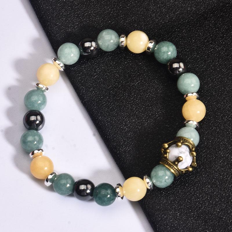 Introducing: Elegant Tiger Eye Stone Big Crown Bracelet with Agate Frosted Beads - European and American Fashion Statement Jewelry.