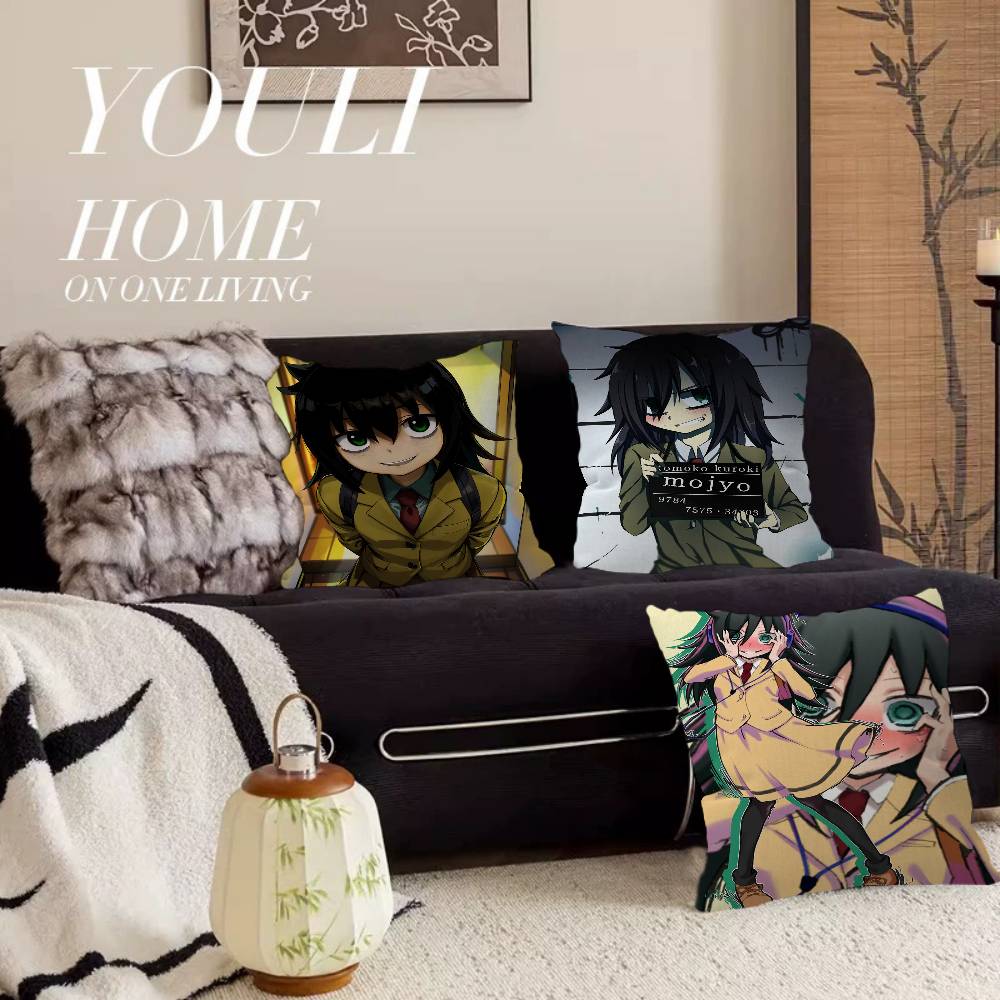 Anime Cartoon K-Kuroki T-Tomoko Cushion Cover Car Throw Pillow Case For Sofa Car Christmas Gift 40x40cm 45x45cm