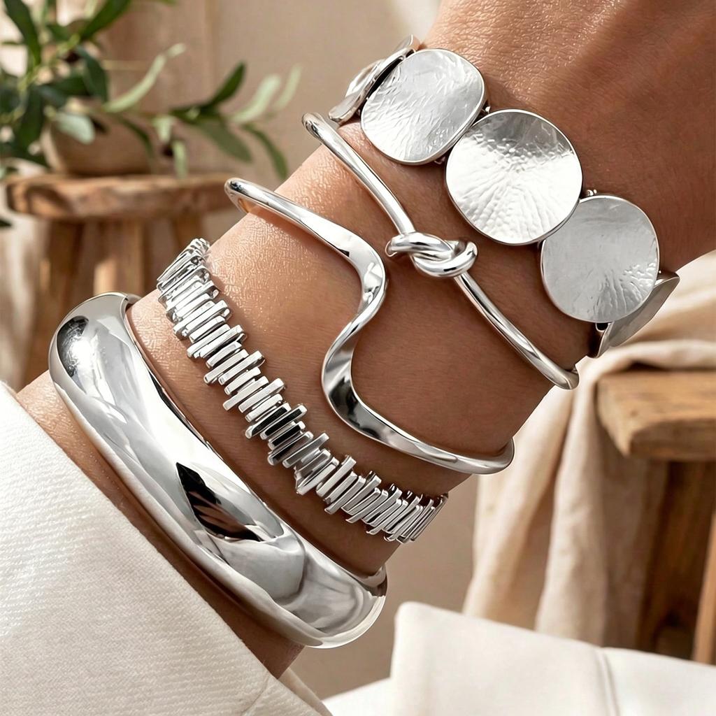 Hot-selling Wave Knotted Geometric Round Bracelet Set Five-piece Women's Versatile Light Luxury Temperament Jewelry