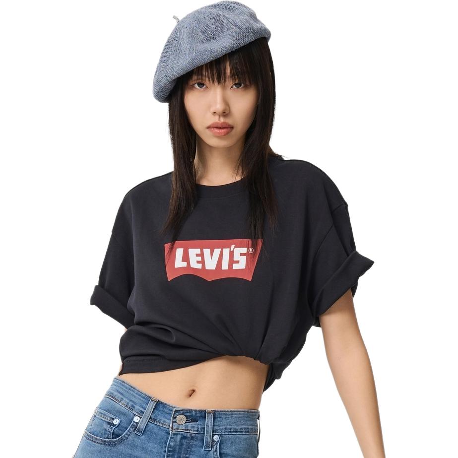 Levis Color Block Letter Print Short Sleeve T-Shirt Unisex Tops Black 001AM-0001