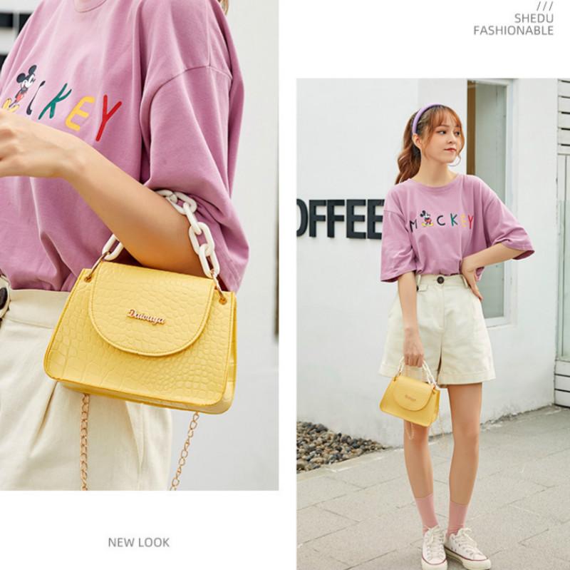 IELGY Light Fashion Women's Diagonal Chain Crocodile Pattern Yellow Square Shoulder Bag Handbag All-match Casual