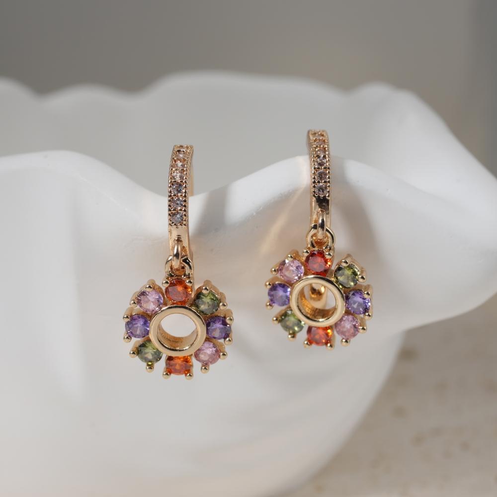 1 Pair Fashion Round Garland Dangle Earrings for Women Zirconia Earring Jewelry Daily Wedding Party Accessories