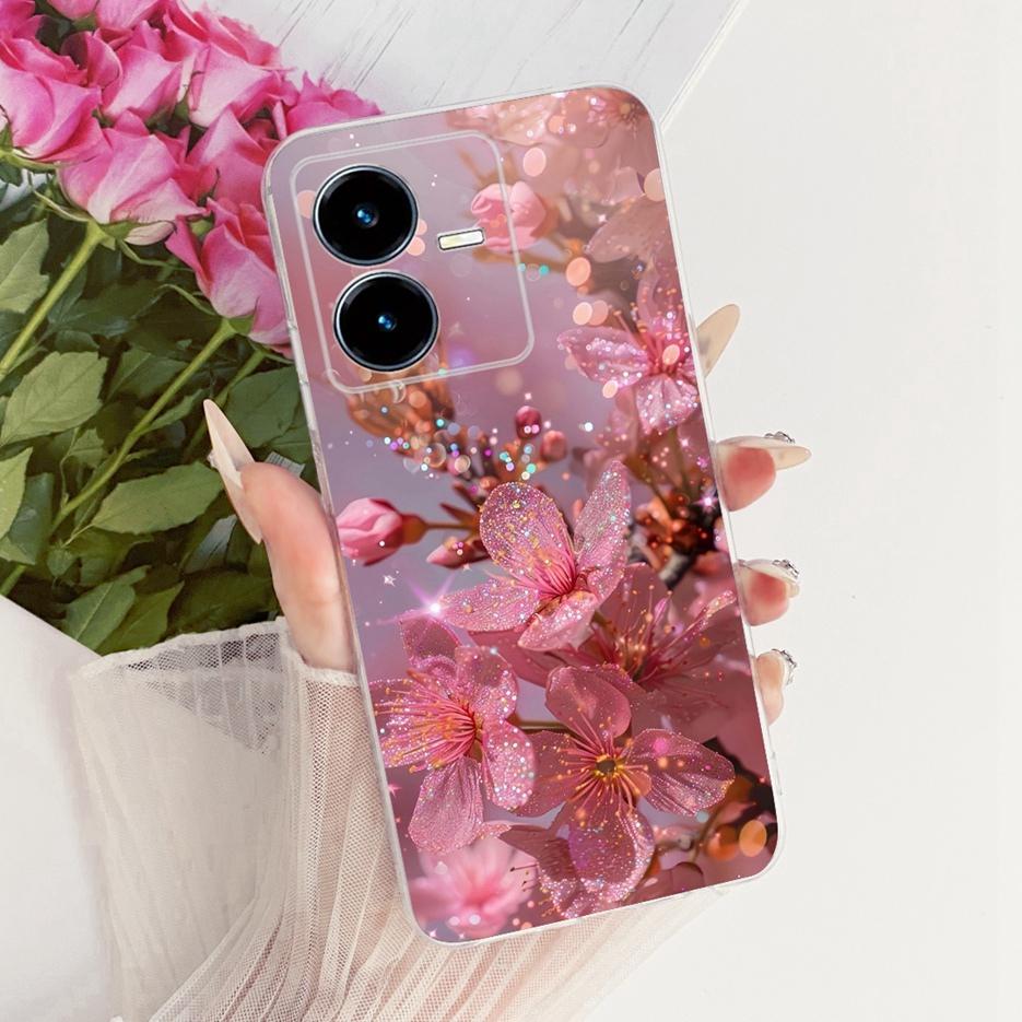 For Vivo Y22 Case V2207 Stylish Butterfly Tree Painted Cover Clear Silicone Shell For Vivo Y22s V2206 Y 22 VivoY22 s Soft Fundas