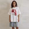 Bedrucktes Design Mittellanges Reines Baumwoll-T-Shirt Damen Sommer Vintage Locker Kurzärmeliges T-Shirt Täglich Lässig Damen Tops