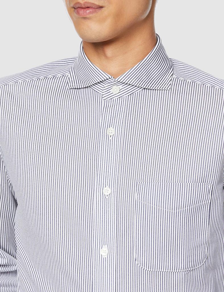 Wide Collar Knit Long Sleeve Shirt FB4559U Navy Stripe Japan SS To Japanese Size [Face Mix] (equivalent XS)