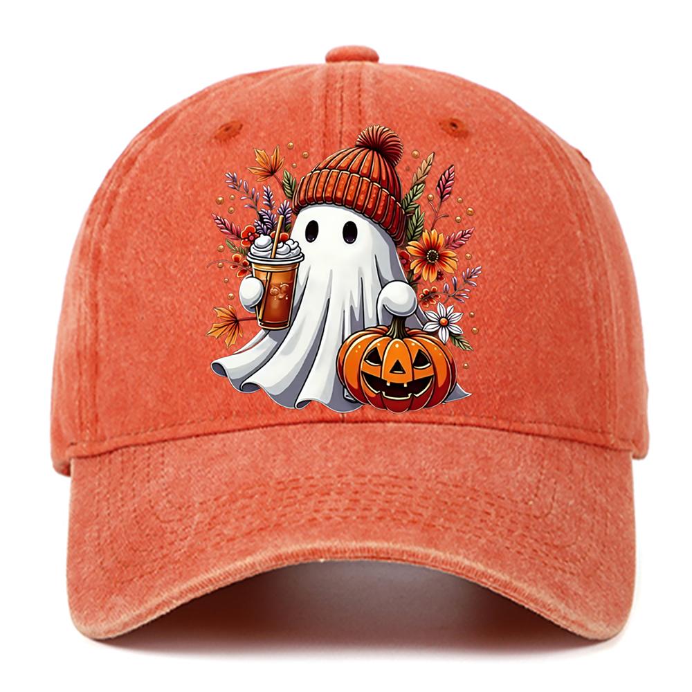 Cute Ghost Pumpkin Printed Baseball Hat for Men and Women, Adjustable Halloween Holiday Hat, Breathable and Comfortable