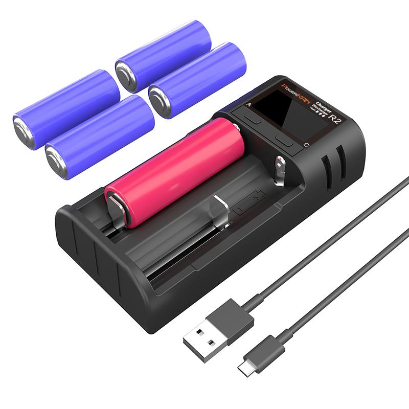 POWERKAN R2 Battery Charger LCD Display Suitable for charging 2 3.7V multi-size Li-ion batteries and 1.2V AA AAA NiMH batteries