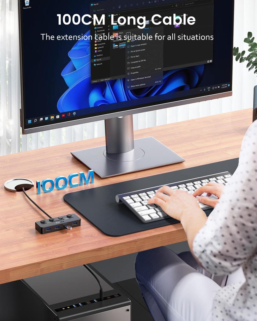 Aceele USB C 5 USB A Power Supply Direct Independent LED Indicator 5Gbps High Speed 100cm Extension USB Work from Compatible with Hub, Ports, 3.0 Hub,