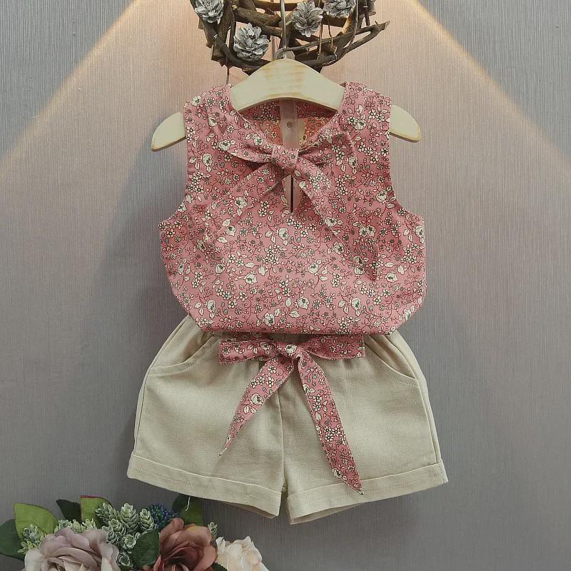 Kids' Summer Korean Floral Boho Sleeveless Vest & Shorts Set for Baby Girls (0-4 Years)
