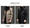Winter 2024 Men's Mid-Length Hooded Business Casual White Duck Down Jacket
