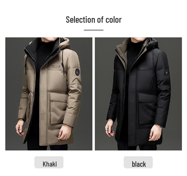 Winter 2024 Men's Mid-Length Hooded Business Casual White Duck Down Jacket